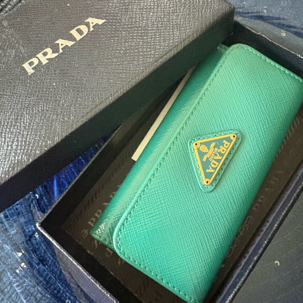 Prada safiano mini wallet/key chain card holder. With card & Box.